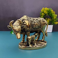 Brass Kamadhenu Cow and Calf - 4 inch Height | Sacred Brass Figurine for Blessings and Abundance