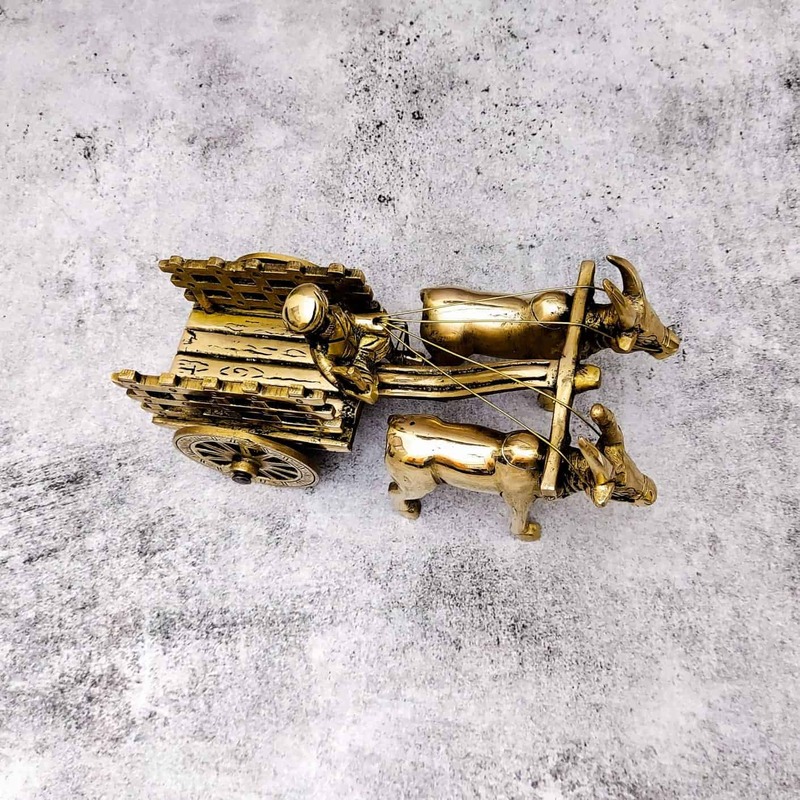 Brass Bullock Cart/Bailgadi - 4 inch Height | Decorative Brass Bailgadi for Rustic Charm