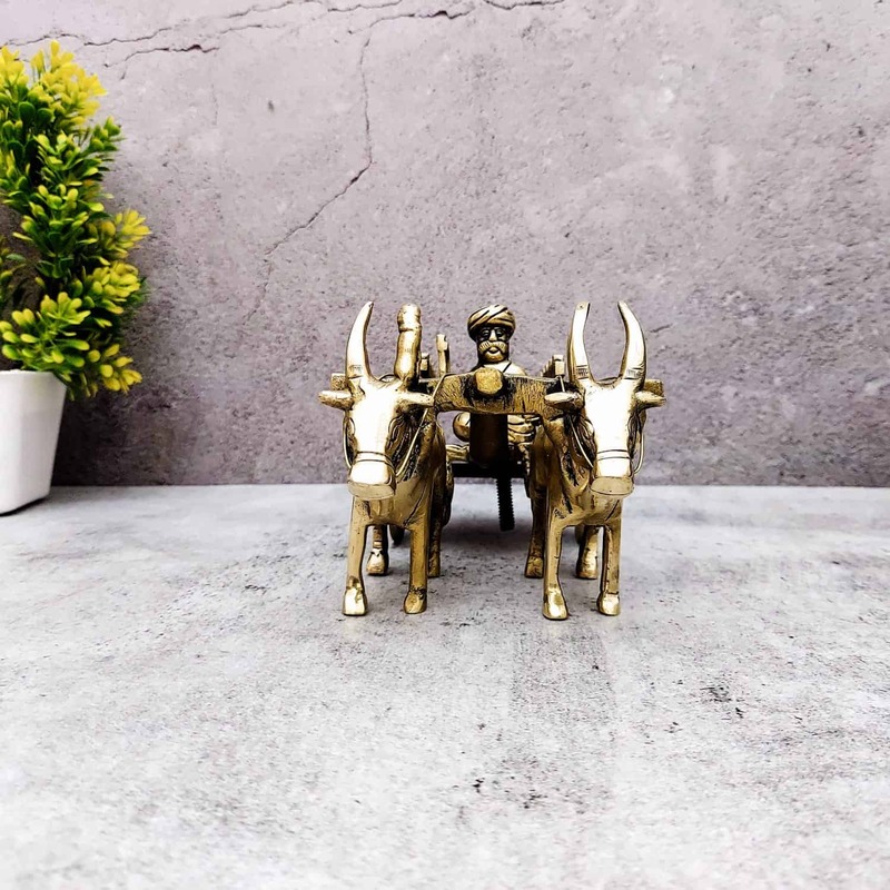 Brass Bullock Cart/Bailgadi - 4 inch Height | Decorative Brass Bailgadi for Rustic Charm