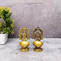 Brass Shankh Chakra Diya Set - 4.8 inch Height | Brass Diya Set with Shankh and Chakra Design