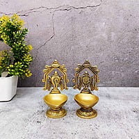 Brass Shankh Chakra Diya Set - 4.8 inch Height | Brass Diya Set with Shankh and Chakra Design