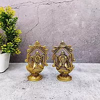 Brass Shankh Chakra Diya Set - 4.8 inch Height | Brass Diya Set with Shankh and Chakra Design