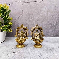 Brass Shankh Chakra Diya Set - 4.8 inch Height | Brass Diya Set with Shankh and Chakra Design