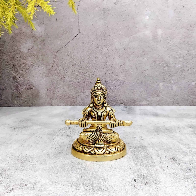 Brass Annapoorna Devi Idol - 3.7 inch Height | Beautiful Brass Idol of Annapoorna Devi for Prosperity and Abundance