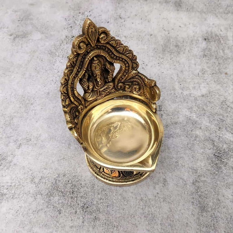 Brass Ganesh Deepak - 5.5 inch Height | Divine Brass Deepak with Lord Ganesh for Illuminating Worship