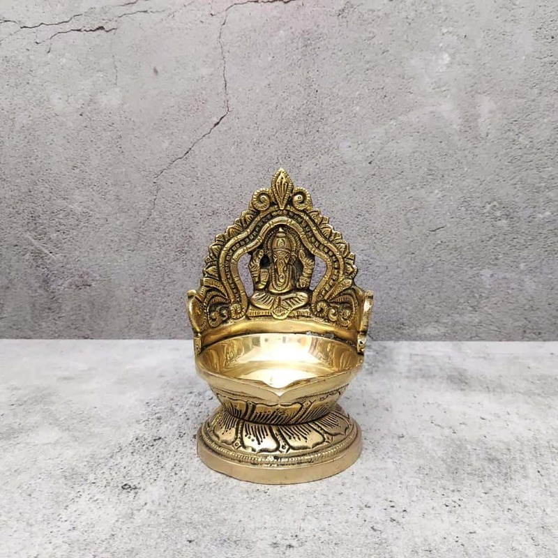 Brass Ganesh Deepak - 5.5 inch Height | Divine Brass Deepak with Lord Ganesh for Illuminating Worship