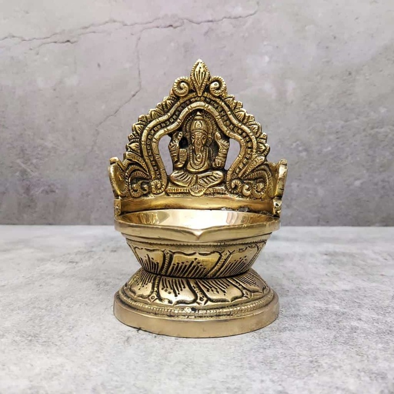 Brass Ganesh Deepak - 5.5 inch Height | Divine Brass Deepak with Lord Ganesh for Illuminating Worship