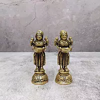 Brass Deep Lady / Deep Lakshmi Pair - 4.5 inch Height | Elegant Pair of Brass Deep Ladies for Auspicious Lighting