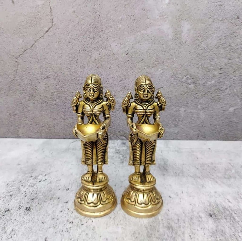 Brass Deep Lakshmi / Deep Lady - 5.5 inch Height | Ornate Brass Deep Lakshmi for Festive Illumination