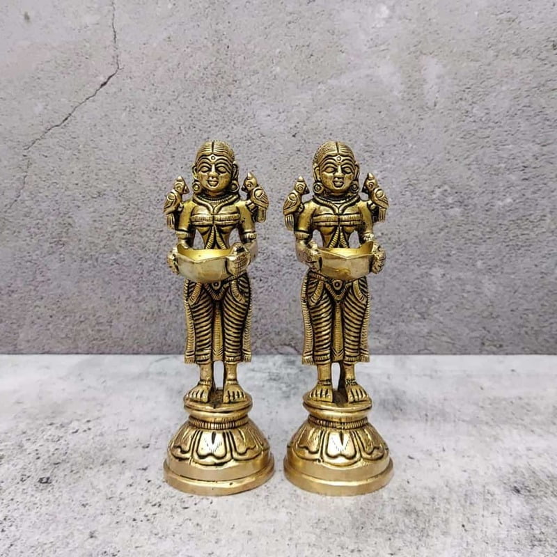 Brass Deep Lakshmi / Deep Lady - 5.5 inch Height | Ornate Brass Deep Lakshmi for Festive Illumination