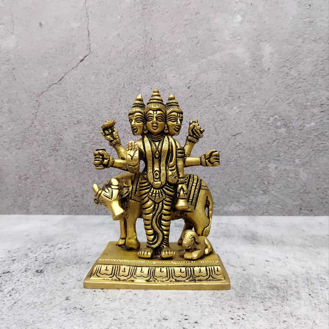 Brass Lord Dattatreya Idol - 5 inch Height | Sacred Brass Idol of Lord Dattatreya for Spiritual Grace