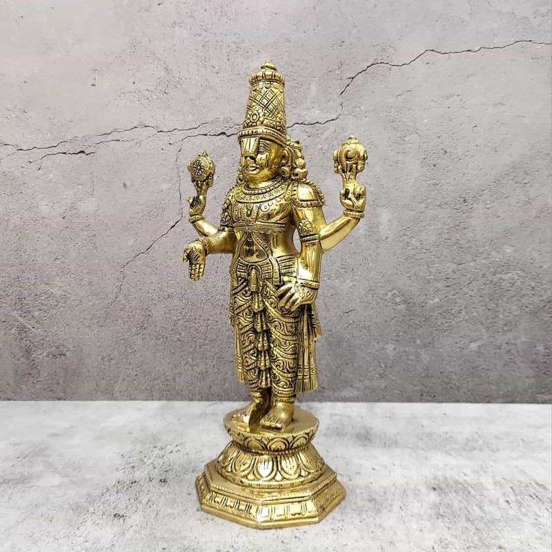 Brass Tirupati Balaji / Venkateshwara - 11 inch Height | Majestic Brass Statue of Tirupati Balaji/Venkateshwara for Sacred Decor
