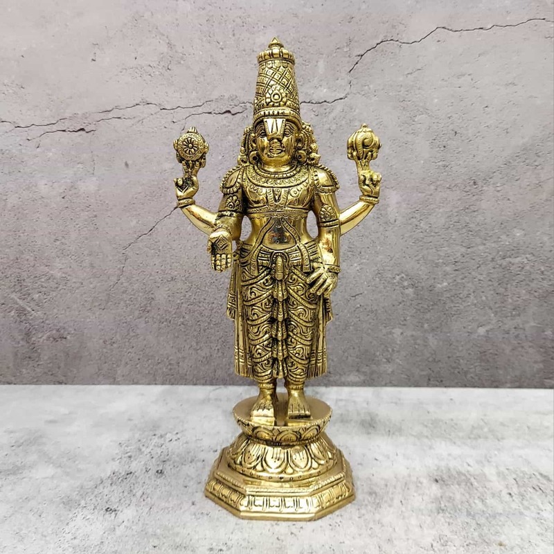 Brass Tirupati Balaji / Venkateshwara - 11 inch Height | Majestic Brass Statue of Tirupati Balaji/Venkateshwara for Sacred Decor