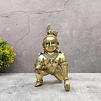 Brass Laddu Gopal / Bala Gopal Idol - 7.5 inch Height | Charming Brass Idol of Laddu Gopal/Bala Gopal for Devotional Adornment