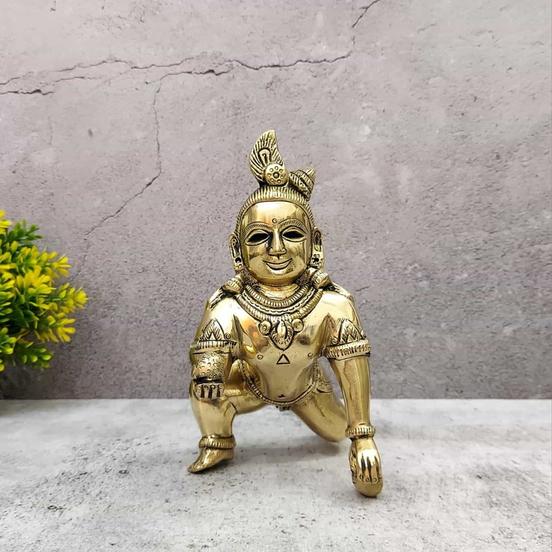 Brass Laddu Gopal / Bala Gopal Idol - 7.5 inch Height | Charming Brass Idol of Laddu Gopal/Bala Gopal for Devotional Adornment