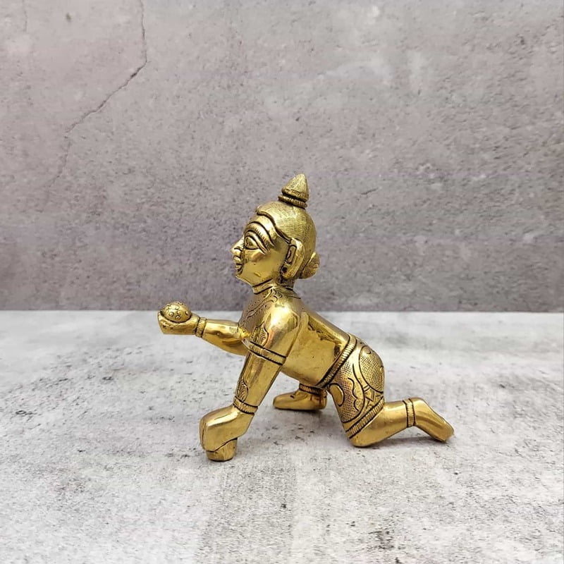 Brass Laddu Gopal / Bala Gopal - 4 inch Height | Miniature Brass Laddu Gopal/Bala Gopal for Spiritual Decor
