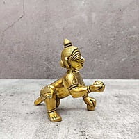 Brass Laddu Gopal / Bala Gopal - 4 inch Height | Miniature Brass Laddu Gopal/Bala Gopal for Spiritual Decor