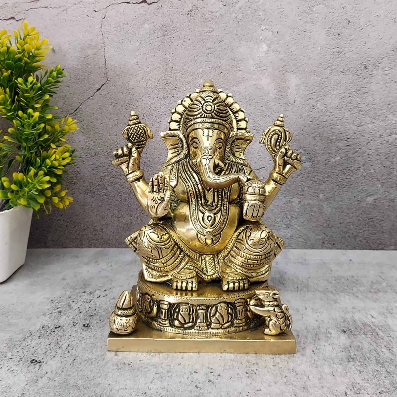 Brass Asta Ganesh Idol - 7.5 inch Height | Brass Idol of Asta Ganesh for Prosperity and Good Fortune