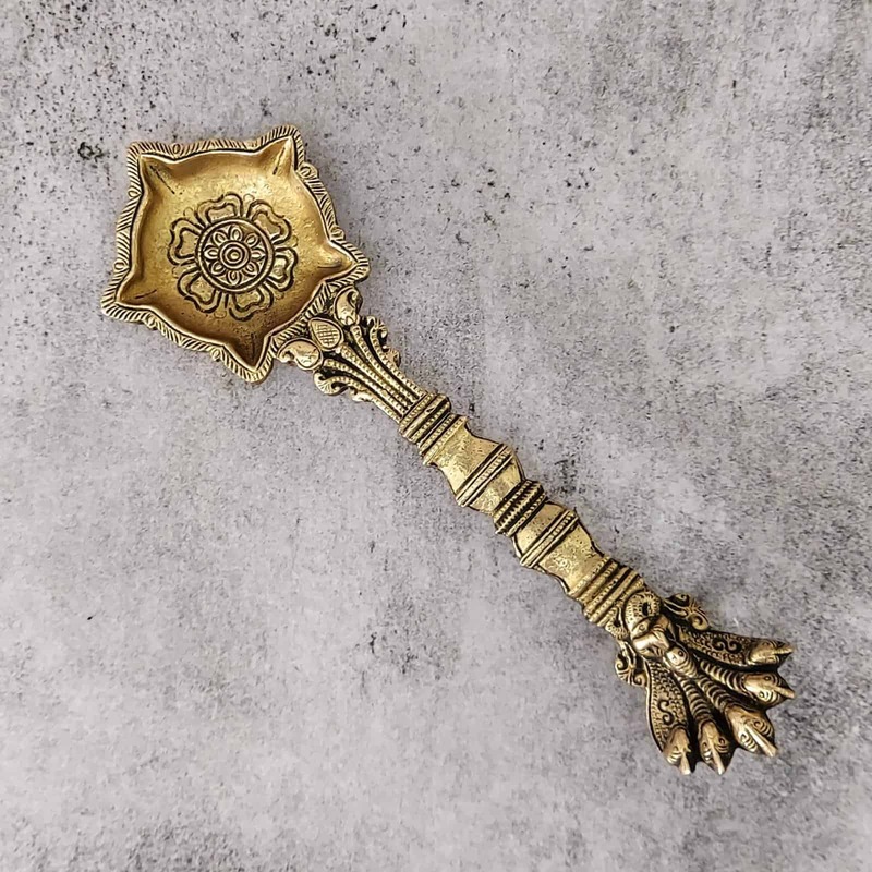 Brass Pancharti Spoon - 9 inch Length | Traditional Brass Pancharti Spoon for Sacred Rituals