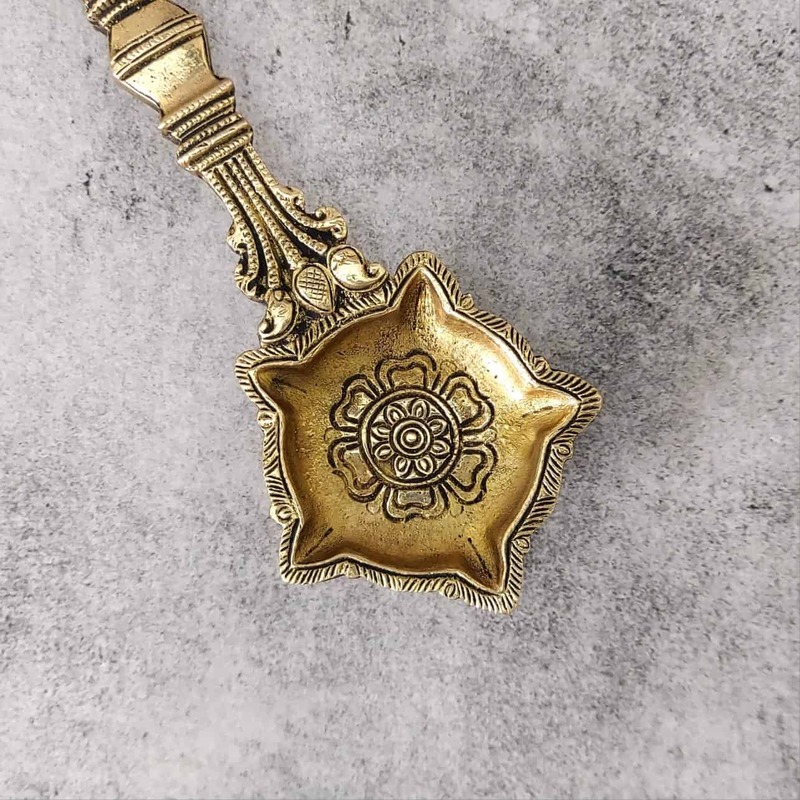 Brass Pancharti Spoon - 9 inch Length | Traditional Brass Pancharti Spoon for Sacred Rituals