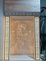 3D Corian Radha Krishna Puja Mandir With Corian Pillar