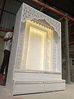 3D Corian Ganesh Ji Puja Mandir With WPC Pillar & Drawer 3D Corian Ganesh Ji Puja Mandir With WPC Pillar & Drawer