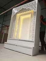 3D Corian Ganesh Ji Puja Mandir With WPC Pillar & Drawer 3D Corian Ganesh Ji Puja Mandir With WPC Pillar & Drawer