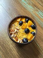 Coconut shell soup, smoothie or salad bowl with base Coconut shell soup, smoothie or salad bowl with base