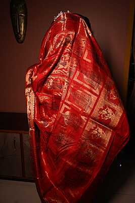 red all over work pure Mulberry silk swarnachari red all over work pure Mulberry silk swarnachari