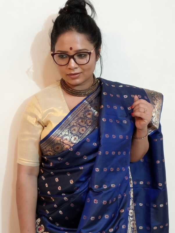 Carbon blue (Blue -Black dual tone)2000 buta Katan silk Swarnachari Carbon blue (Blue -Black dual tone)2000 buta Katan silk Swarnachari