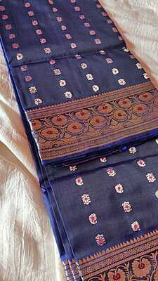 Carbon blue (Blue -Black dual tone)2000 buta Katan silk Swarnachari Carbon blue (Blue -Black dual tone)2000 buta Katan silk Swarnachari