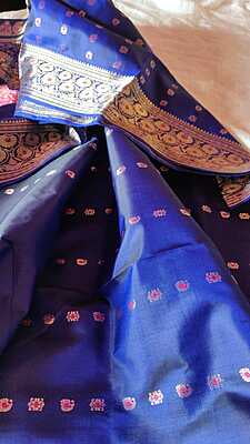 Carbon blue (Blue -Black dual tone)2000 buta Katan silk Swarnachari Carbon blue (Blue -Black dual tone)2000 buta Katan silk Swarnachari