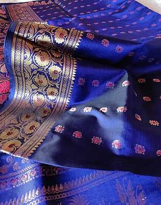 Carbon blue (Blue -Black dual tone)2000 buta Katan silk Swarnachari Carbon blue (Blue -Black dual tone)2000 buta Katan silk Swarnachari