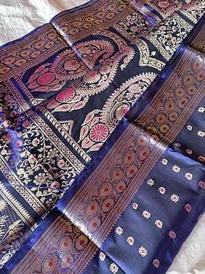 Carbon blue (Blue -Black dual tone)2000 buta Katan silk Swarnachari Carbon blue (Blue -Black dual tone)2000 buta Katan silk Swarnachari