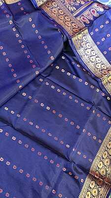 Carbon blue (Blue -Black dual tone)2000 buta Katan silk Swarnachari Carbon blue (Blue -Black dual tone)2000 buta Katan silk Swarnachari