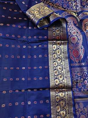 Carbon blue (Blue -Black dual tone)2000 buta Katan silk Swarnachari Carbon blue (Blue -Black dual tone)2000 buta Katan silk Swarnachari