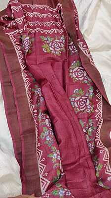 Tassar Hand Blocked cherry red dupatta