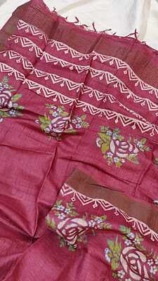 Tassar Hand Blocked cherry red dupatta