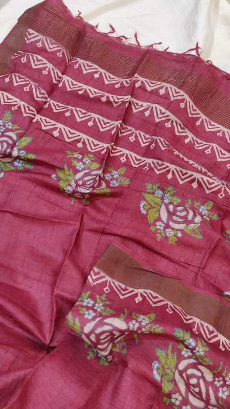 Tassar Hand Blocked cherry red dupatta