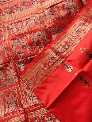 Red figure motiif pure katan silk Swarnachari