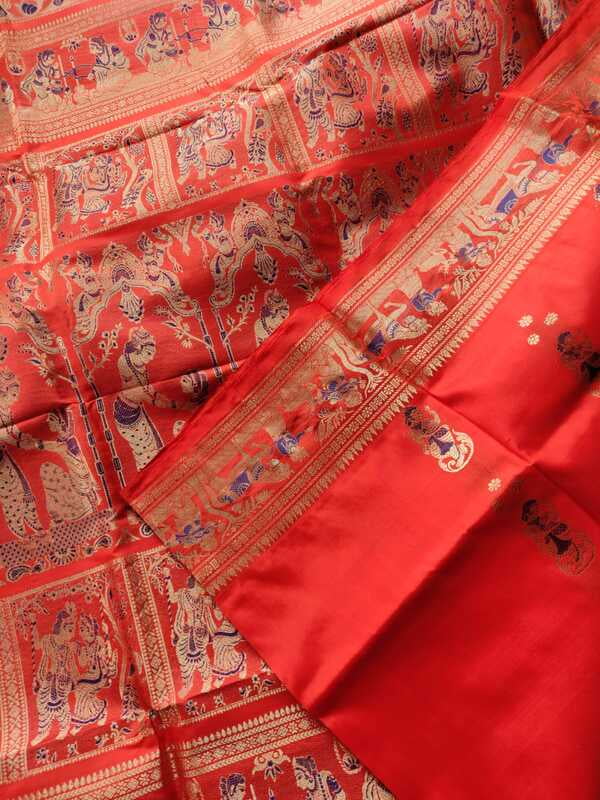 Red figure motiif pure katan silk Swarnachari