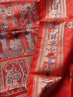 Red figure motiif pure katan silk Swarnachari