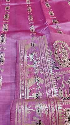 Light pink Figure motif pure katan silk(mulberry silk) Swarnachari saree