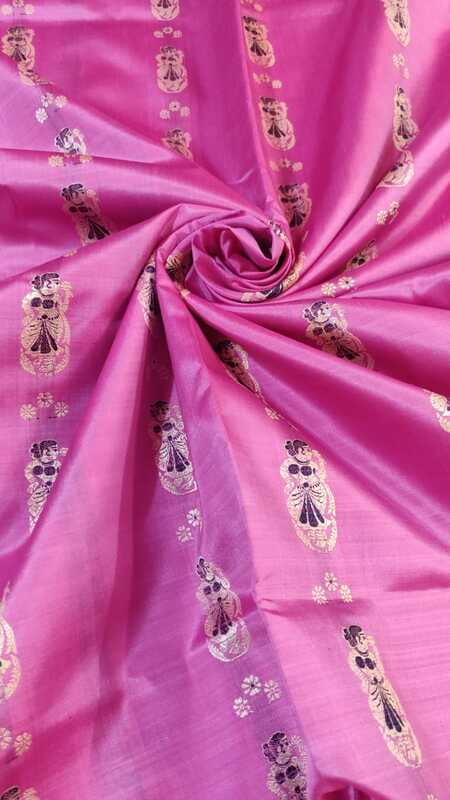 Light pink Figure motif pure katan silk(mulberry silk) Swarnachari saree