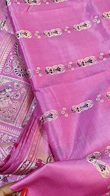 Light pink Figure motif pure katan silk(mulberry silk) Swarnachari saree