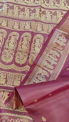 Onion pink color mulberry silk Baluchari saree Onion pink color mulberry silk Baluchari saree