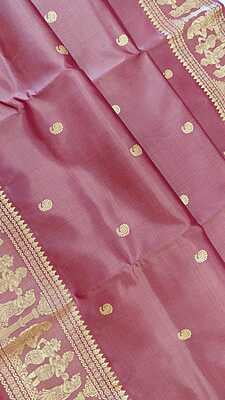 Onion pink color mulberry silk Baluchari saree Onion pink color mulberry silk Baluchari saree