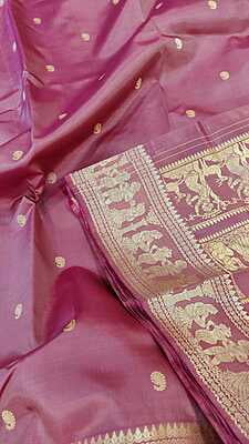Onion pink color mulberry silk Baluchari saree Onion pink color mulberry silk Baluchari saree