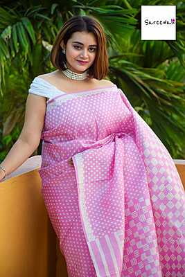 Rose Polka hand blocked and hand dyed on pure mulberry silk