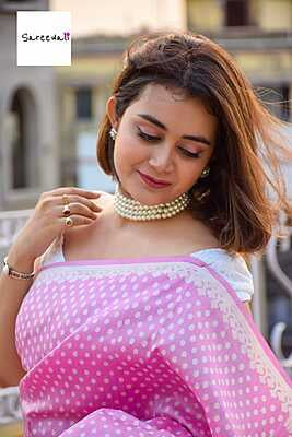 Rose Polka hand blocked and hand dyed on pure mulberry silk